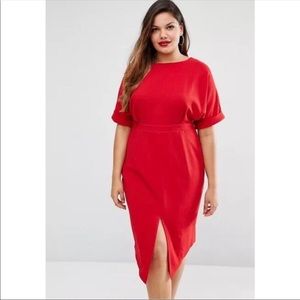 ASOS Curve Red Wiggle Midi Dress with Split Front